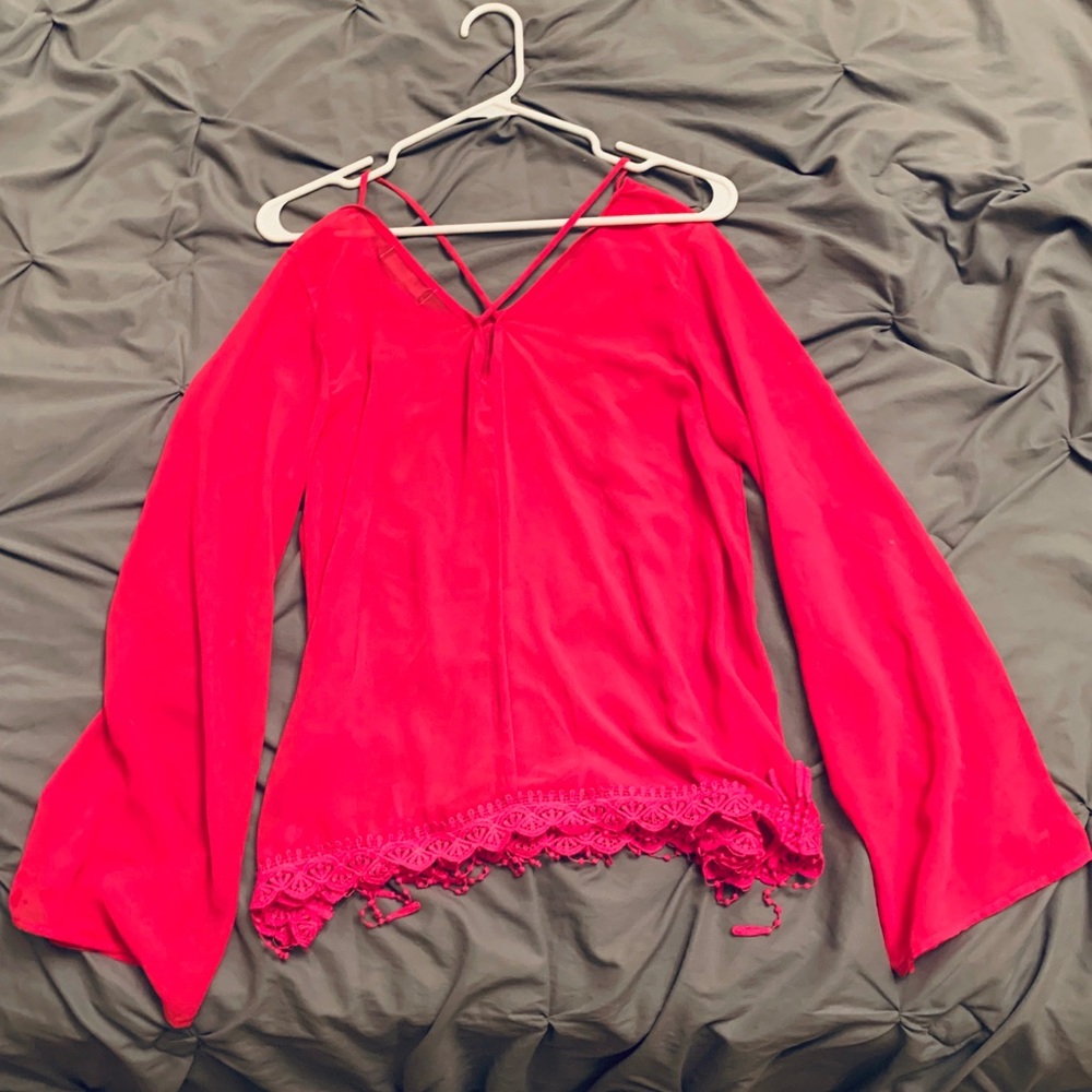 Bright pink sheer long sleeve top